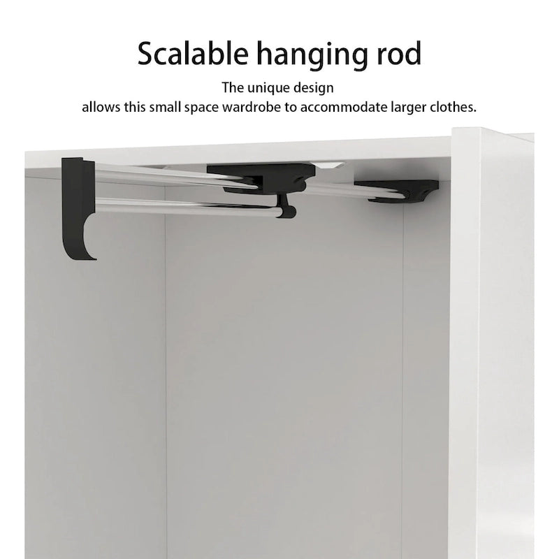Wardrobe Closet Armoire wi/Mirror & Scalable Hanging Rod Space Saving