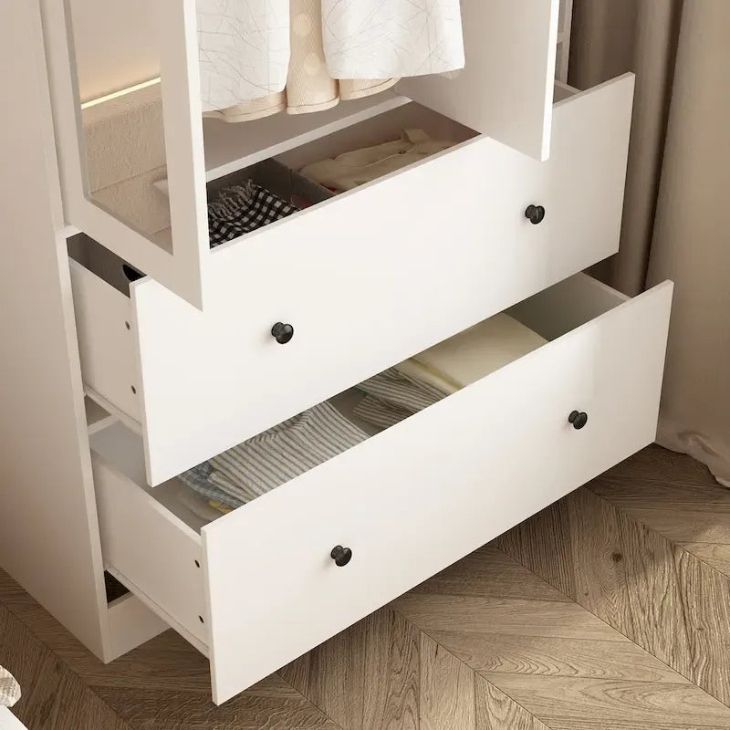 Wardrobe Closet Armoire wi/Mirror & Scalable Hanging Rod Space Saving