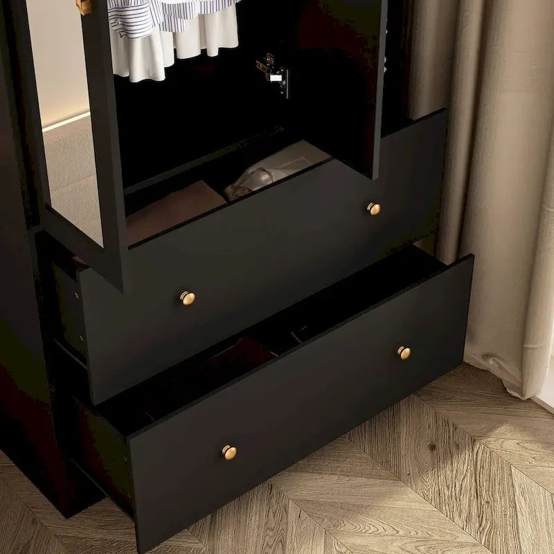 Wardrobe Closet Armoire wi/Mirror & Scalable Hanging Rod Space Saving