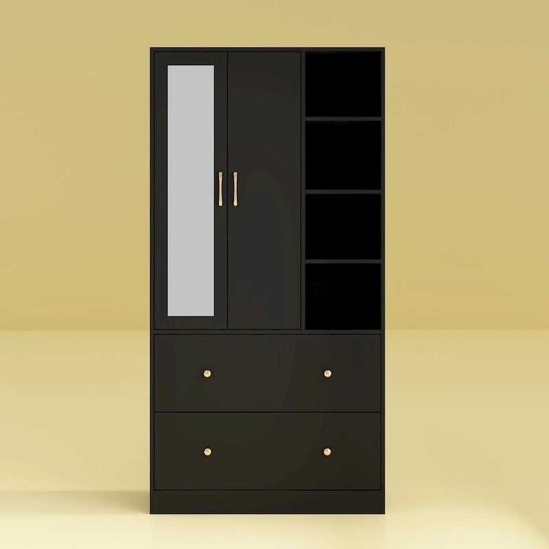 Wardrobe Closet Armoire wi/Mirror & Scalable Hanging Rod Space Saving