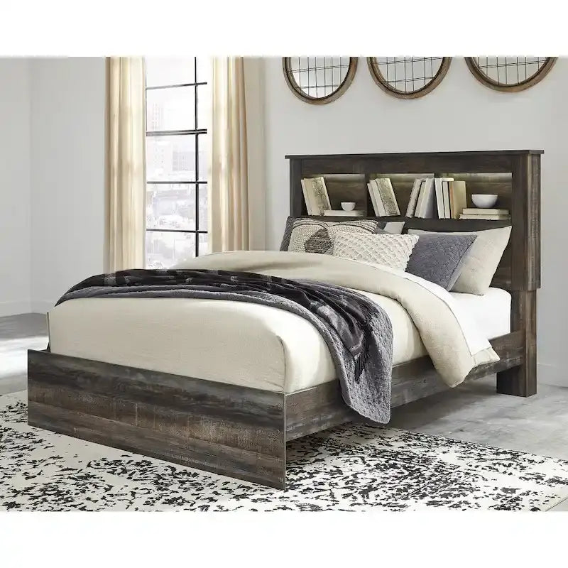 Rustic Brown Bookcase Bed