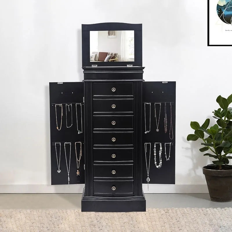 Jewelry Armoire with Mirror, 7 Drawers & 24 Necklace Hooks, 2 Side Swing Doors