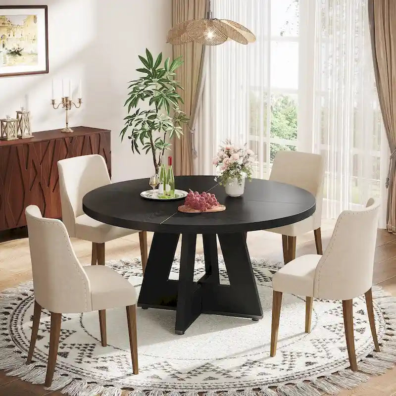 Round Dining Table for 4, 47 Inch Farmhouse Kitchen Table Small Dinner Table Wood Kitchen Table for Dining Room Living Room