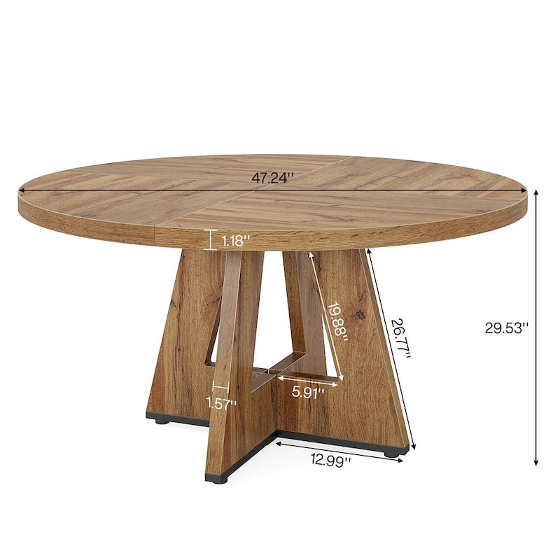 Round Dining Table for 4, 47 Inch Farmhouse Kitchen Table Small Dinner Table Wood Kitchen Table for Dining Room Living Room