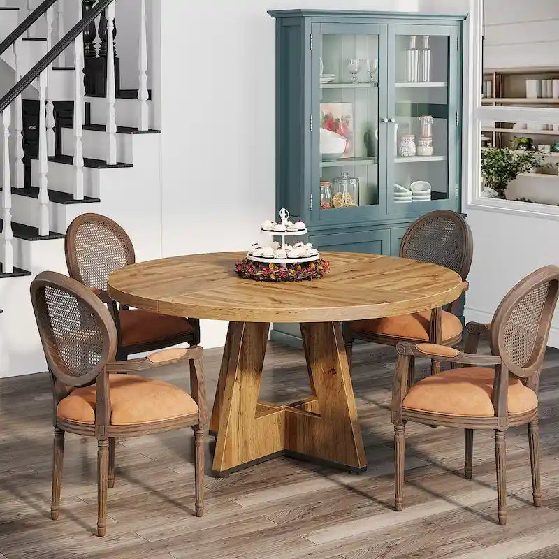 Round Dining Table for 4, 47 Inch Farmhouse Kitchen Table Small Dinner Table Wood Kitchen Table for Dining Room Living Room