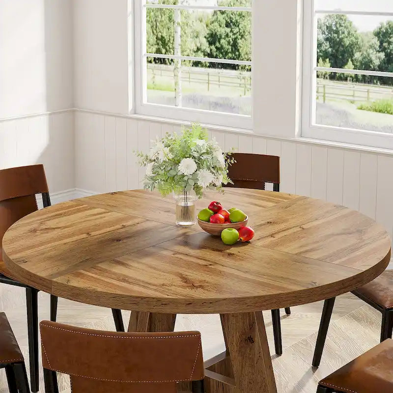 Round Dining Table for 4, 47 Inch Farmhouse Kitchen Table Small Dinner Table Wood Kitchen Table for Dining Room Living Room