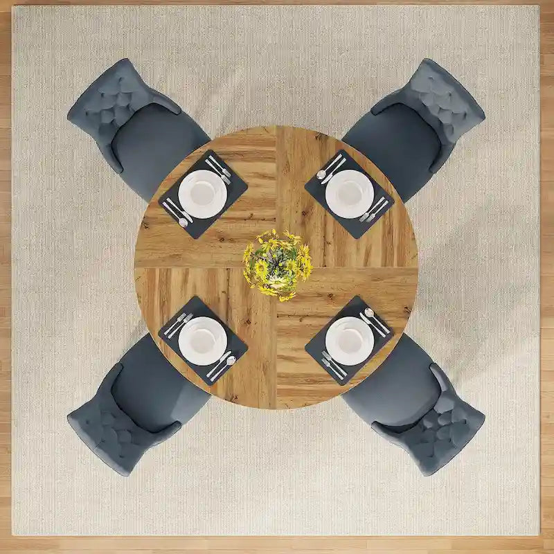 Round Dining Table for 4, 47 Inch Farmhouse Kitchen Table Small Dinner Table Wood Kitchen Table for Dining Room Living Room