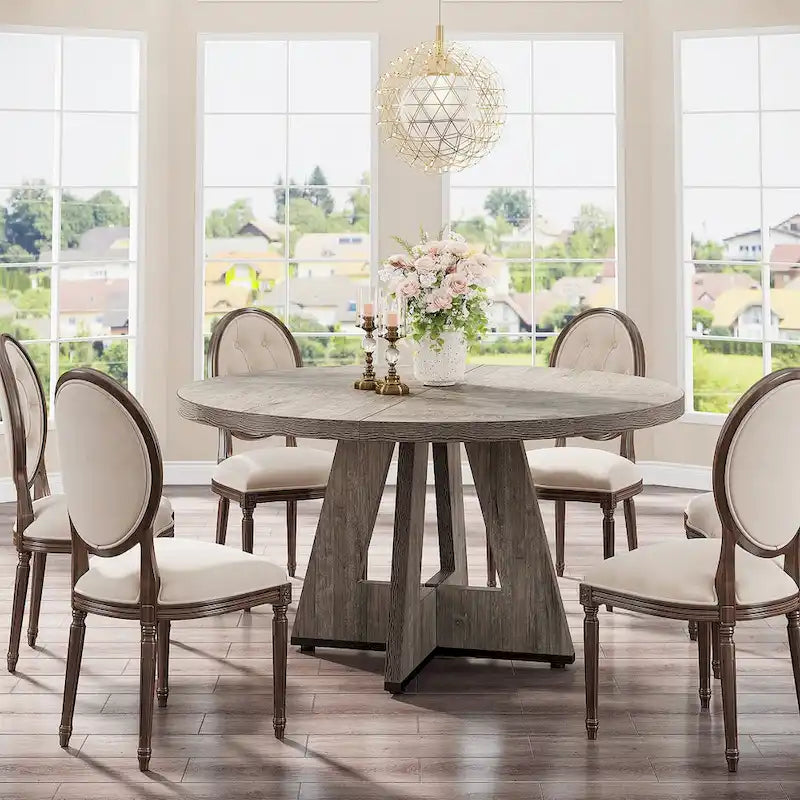 Round Dining Table for 4, 47 Inch Farmhouse Kitchen Table Small Dinner Table Wood Kitchen Table for Dining Room Living Room
