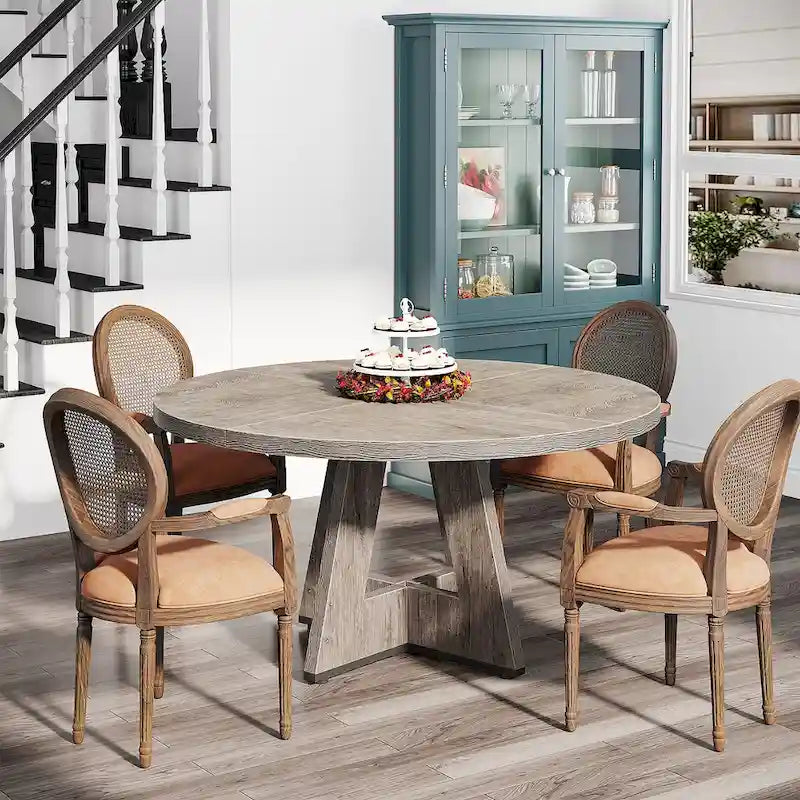 Round Dining Table for 4, 47 Inch Farmhouse Kitchen Table Small Dinner Table Wood Kitchen Table for Dining Room Living Room