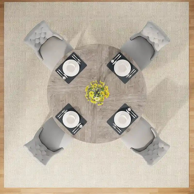 Round Dining Table for 4, 47 Inch Farmhouse Kitchen Table Small Dinner Table Wood Kitchen Table for Dining Room Living Room