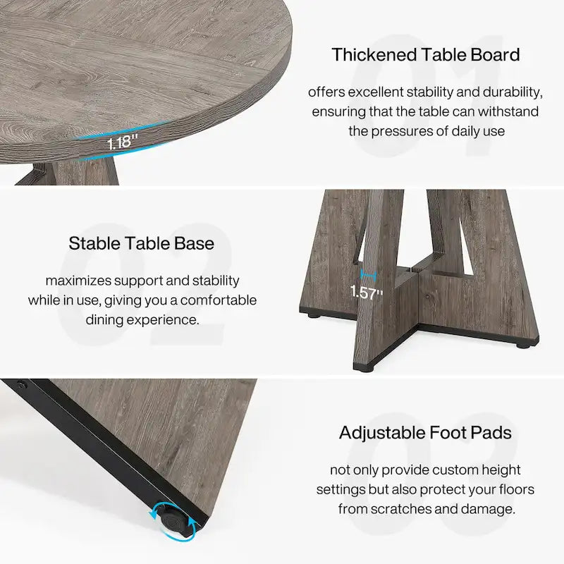 Round Dining Table for 4, 47 Inch Farmhouse Kitchen Table Small Dinner Table Wood Kitchen Table for Dining Room Living Room