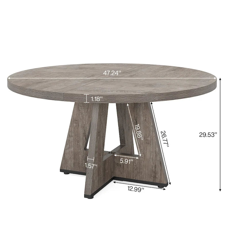 Round Dining Table for 4, 47 Inch Farmhouse Kitchen Table Small Dinner Table Wood Kitchen Table for Dining Room Living Room