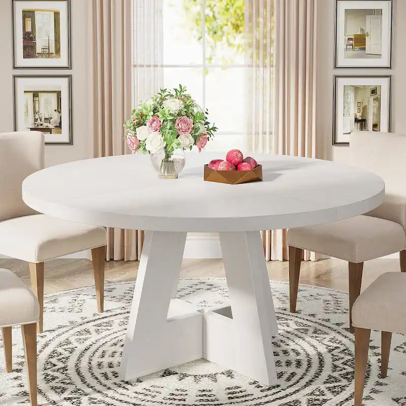 Round Dining Table for 4, 47 Inch Farmhouse Kitchen Table Small Dinner Table Wood Kitchen Table for Dining Room Living Room