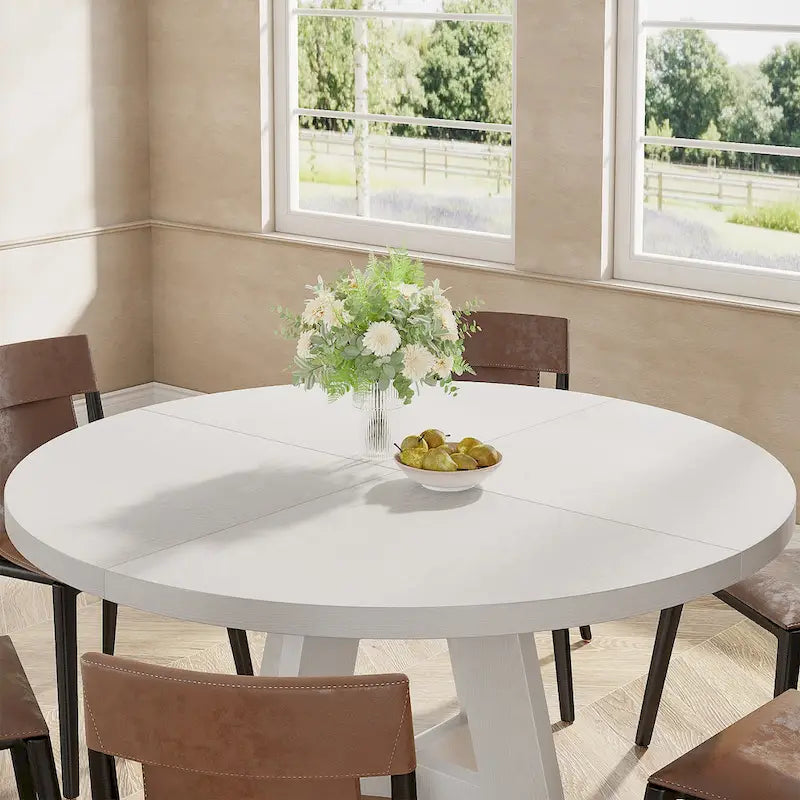 Round Dining Table for 4, 47 Inch Farmhouse Kitchen Table Small Dinner Table Wood Kitchen Table for Dining Room Living Room