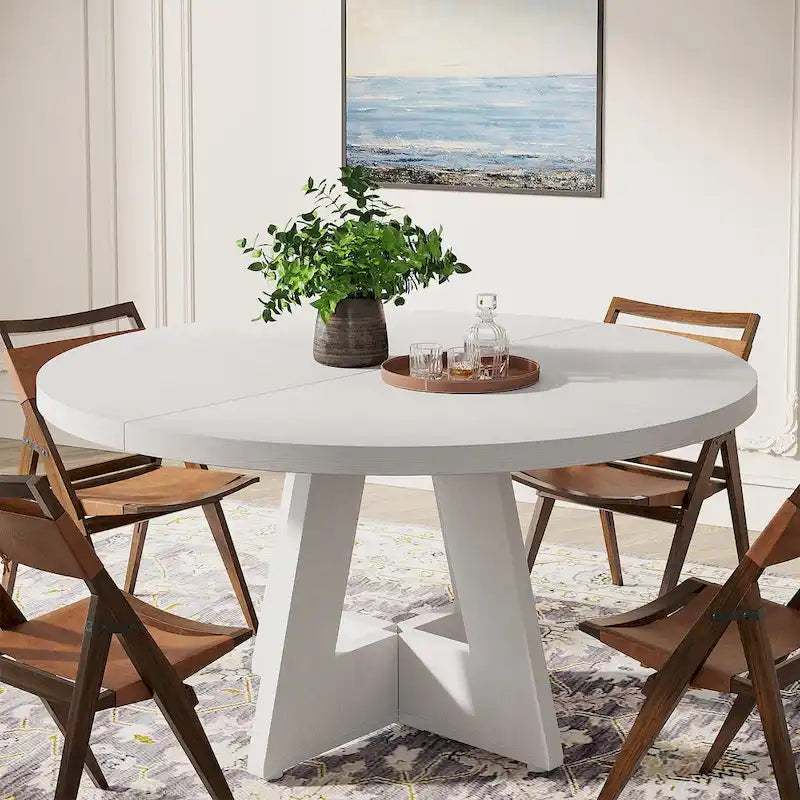 Round Dining Table for 4, 47 Inch Farmhouse Kitchen Table Small Dinner Table Wood Kitchen Table for Dining Room Living Room