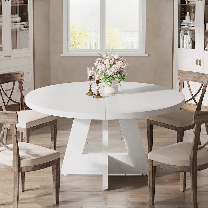 Round Dining Table for 4, 47 Inch Farmhouse Kitchen Table Small Dinner Table Wood Kitchen Table for Dining Room Living Room