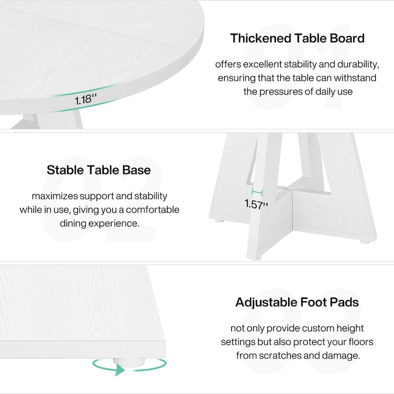 Round Dining Table for 4, 47 Inch Farmhouse Kitchen Table Small Dinner Table Wood Kitchen Table for Dining Room Living Room