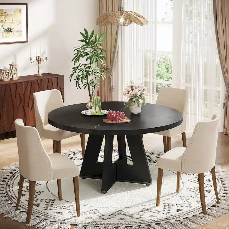 Round Dining Table for 4, 47 Inch Farmhouse Kitchen Table Small Dinner Table Wood Kitchen Table for Dining Room Living Room