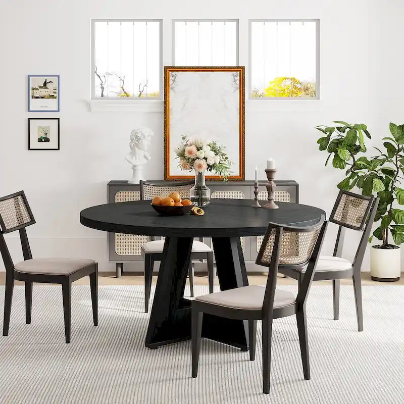 Round Dining Table for 4, 47 Inch Farmhouse Kitchen Table Small Dinner Table Wood Kitchen Table for Dining Room Living Room