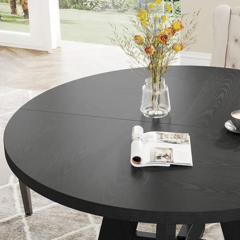 Round Dining Table for 4, 47 Inch Farmhouse Kitchen Table Small Dinner Table Wood Kitchen Table for Dining Room Living Room