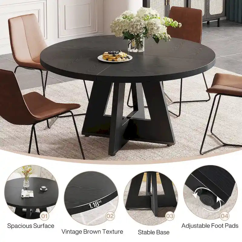 Round Dining Table for 4, 47 Inch Farmhouse Kitchen Table Small Dinner Table Wood Kitchen Table for Dining Room Living Room