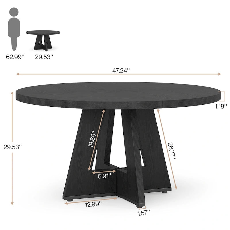 Round Dining Table for 4, 47 Inch Farmhouse Kitchen Table Small Dinner Table Wood Kitchen Table for Dining Room Living Room