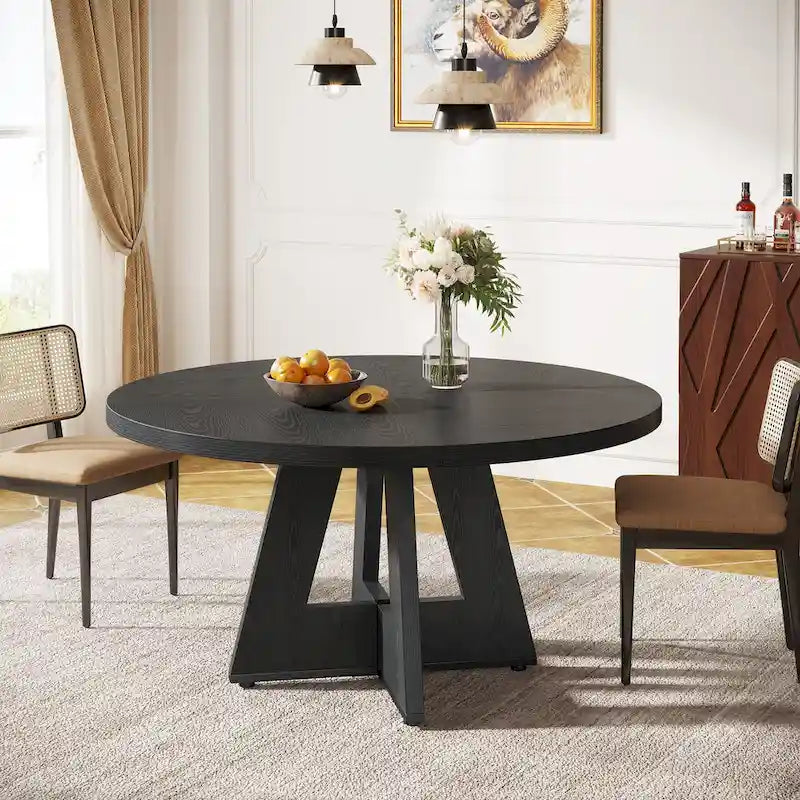 Round Dining Table for 4, 47 Inch Farmhouse Kitchen Table Small Dinner Table Wood Kitchen Table for Dining Room Living Room