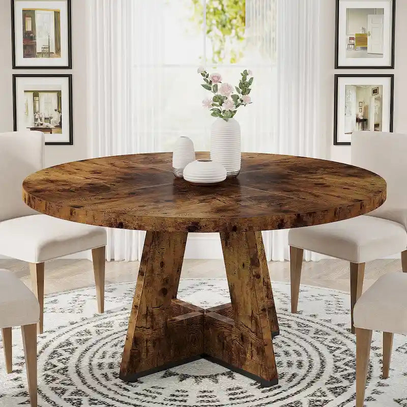 Round Dining Table for 4, 47 Inch Farmhouse Kitchen Table Small Dinner Table Wood Kitchen Table for Dining Room Living Room