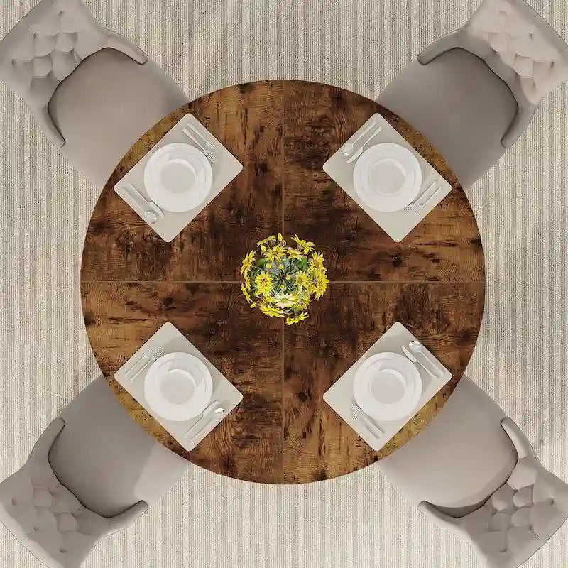 Round Dining Table for 4, 47 Inch Farmhouse Kitchen Table Small Dinner Table Wood Kitchen Table for Dining Room Living Room