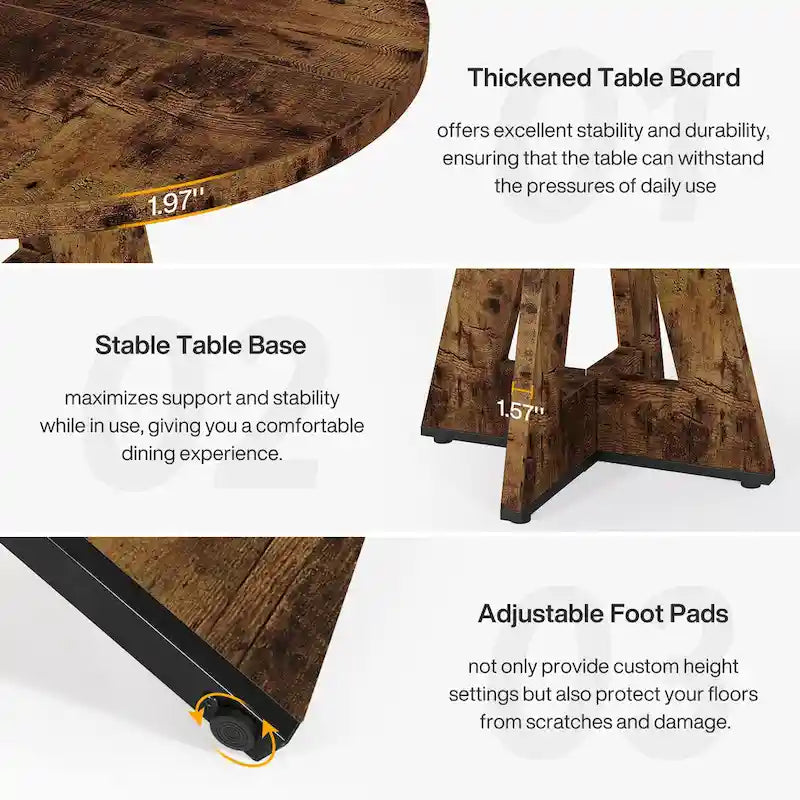 Round Dining Table for 4, 47 Inch Farmhouse Kitchen Table Small Dinner Table Wood Kitchen Table for Dining Room Living Room