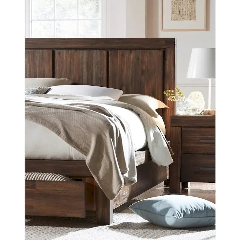 Solid Wood Footboard Storage Bed in Brick Brown