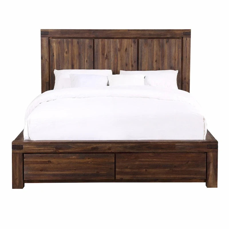 Solid Wood Footboard Storage Bed in Brick Brown