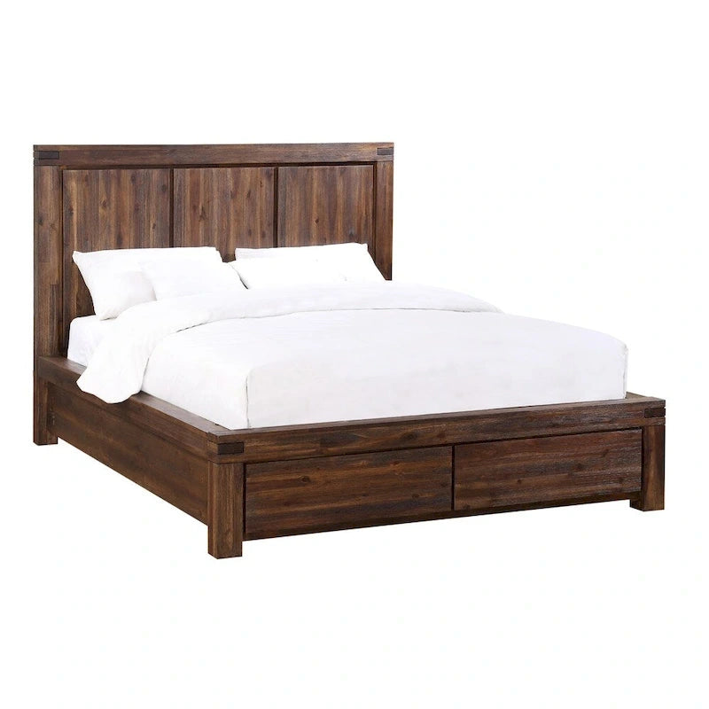 Solid Wood Footboard Storage Bed in Brick Brown