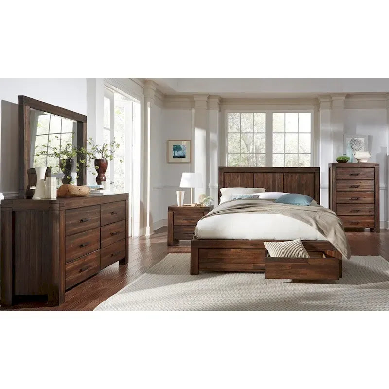 Solid Wood Footboard Storage Bed in Brick Brown