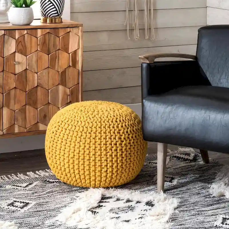 Round Knit Filled Ottoman Pouf
