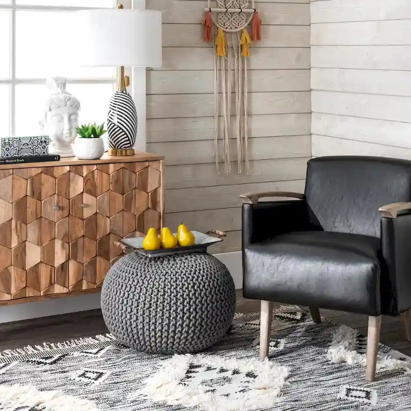 Round Knit Filled Ottoman Pouf