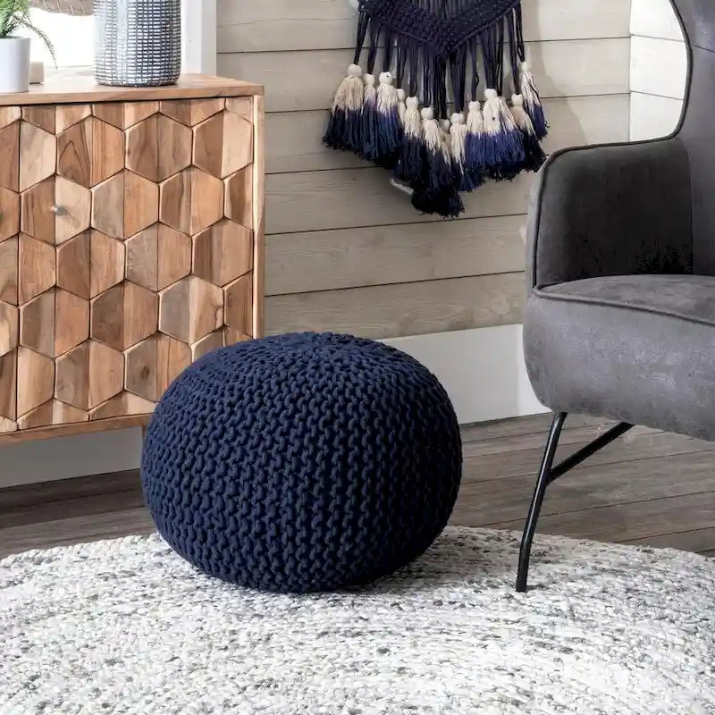 Round Knit Filled Ottoman Pouf