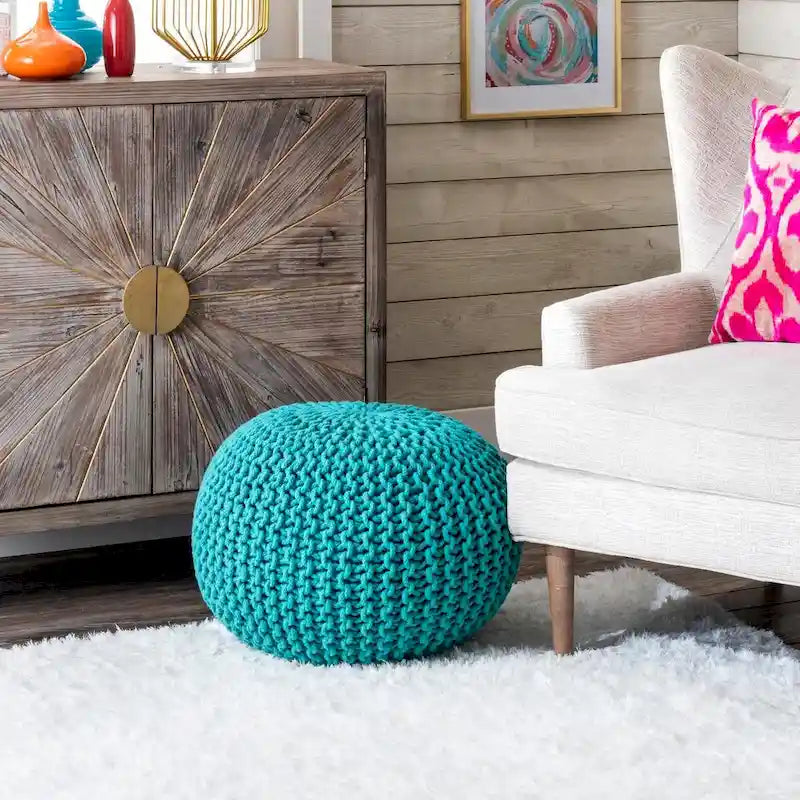 Round Knit Filled Ottoman Pouf