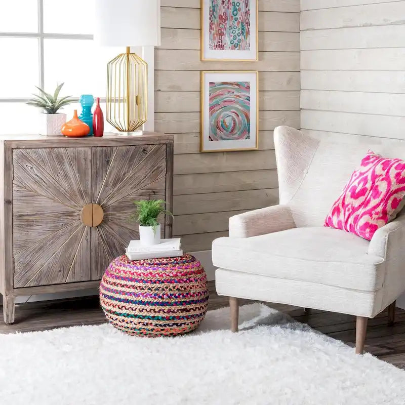 Round Knit Filled Ottoman Pouf