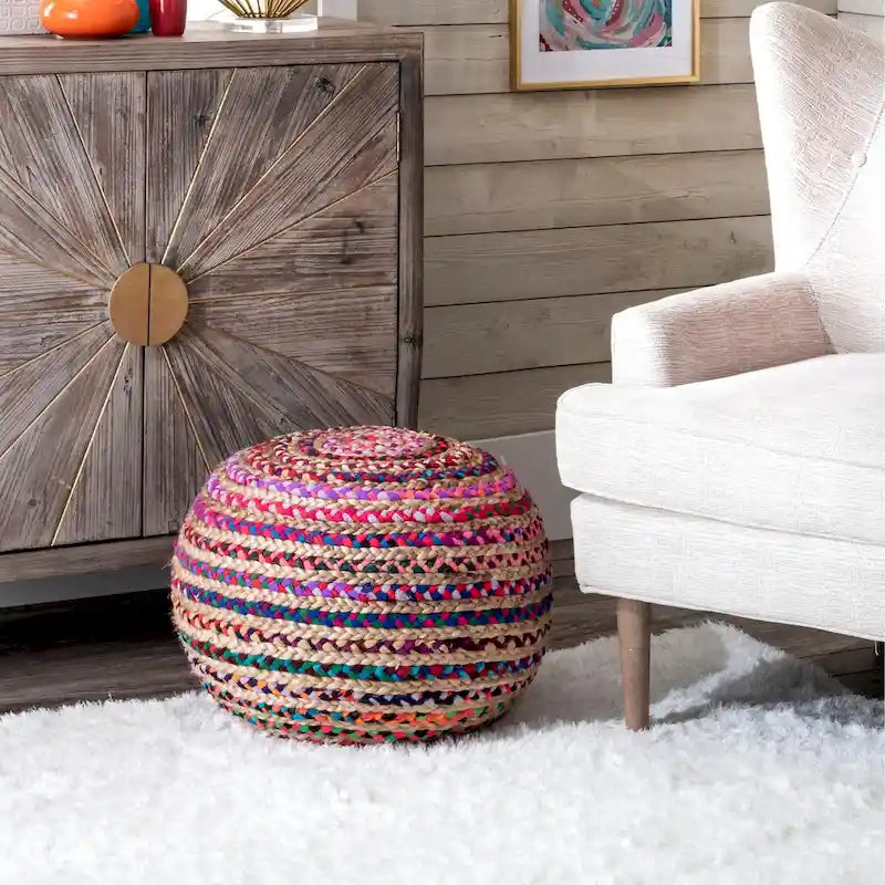 Round Knit Filled Ottoman Pouf