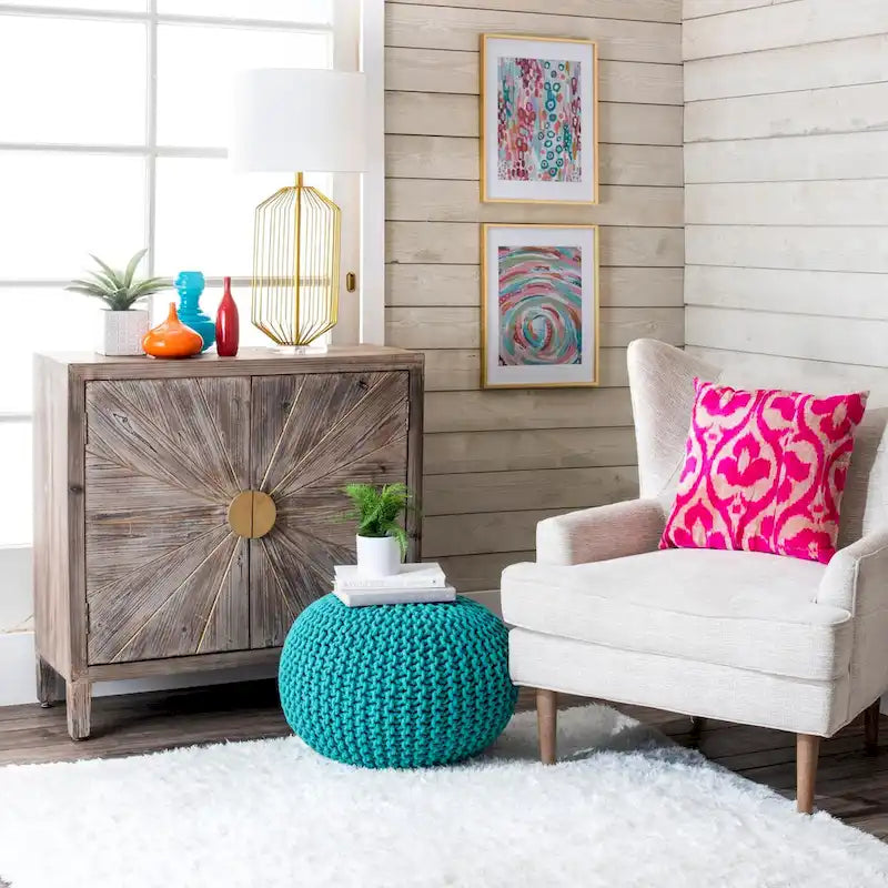 Round Knit Filled Ottoman Pouf