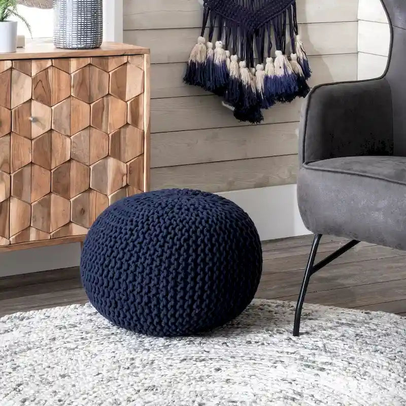 Round Knit Filled Ottoman Pouf