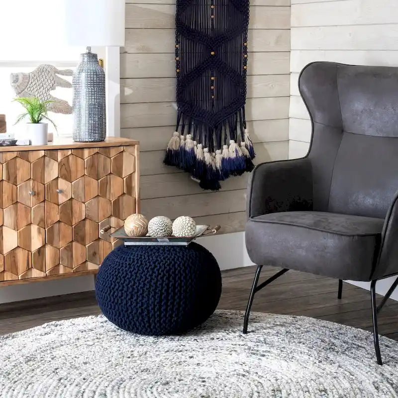Round Knit Filled Ottoman Pouf