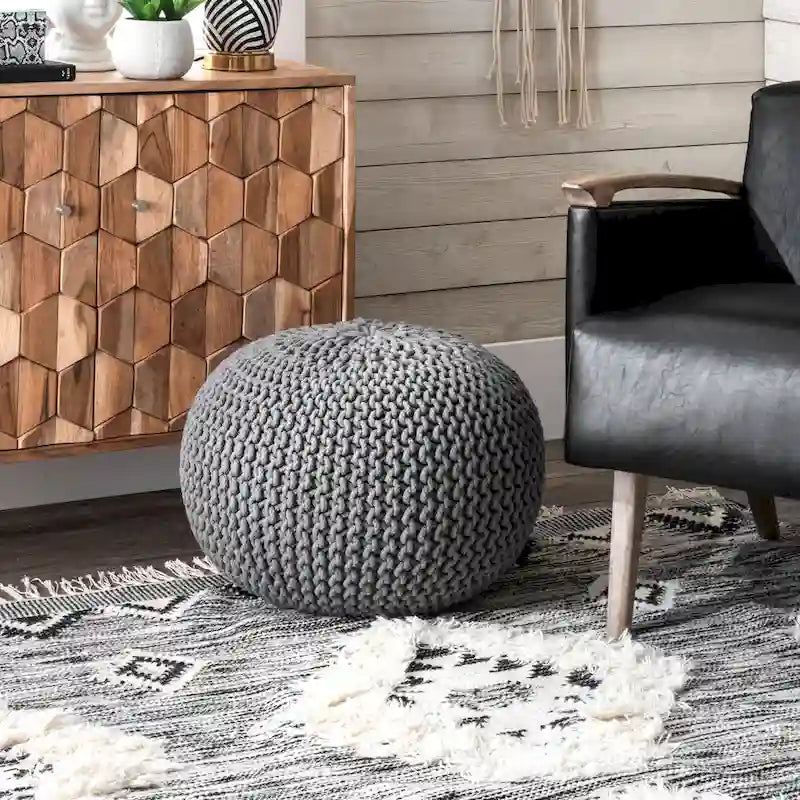 Round Knit Filled Ottoman Pouf