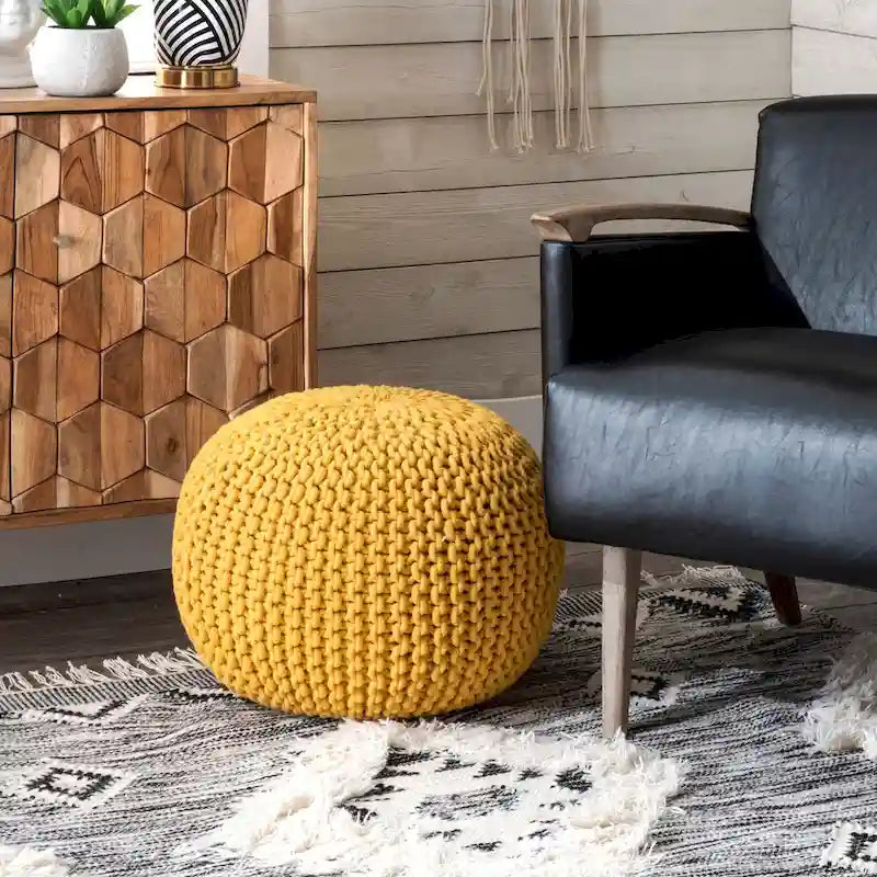 Round Knit Filled Ottoman Pouf