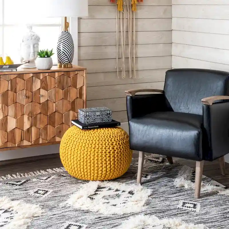 Round Knit Filled Ottoman Pouf