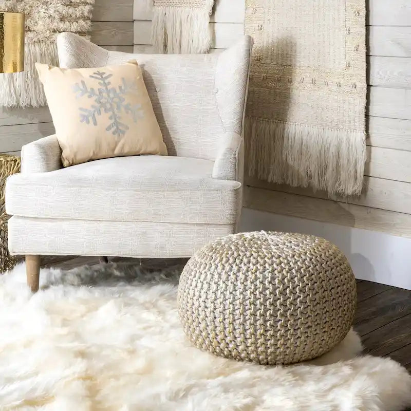 Round Knit Filled Ottoman Pouf