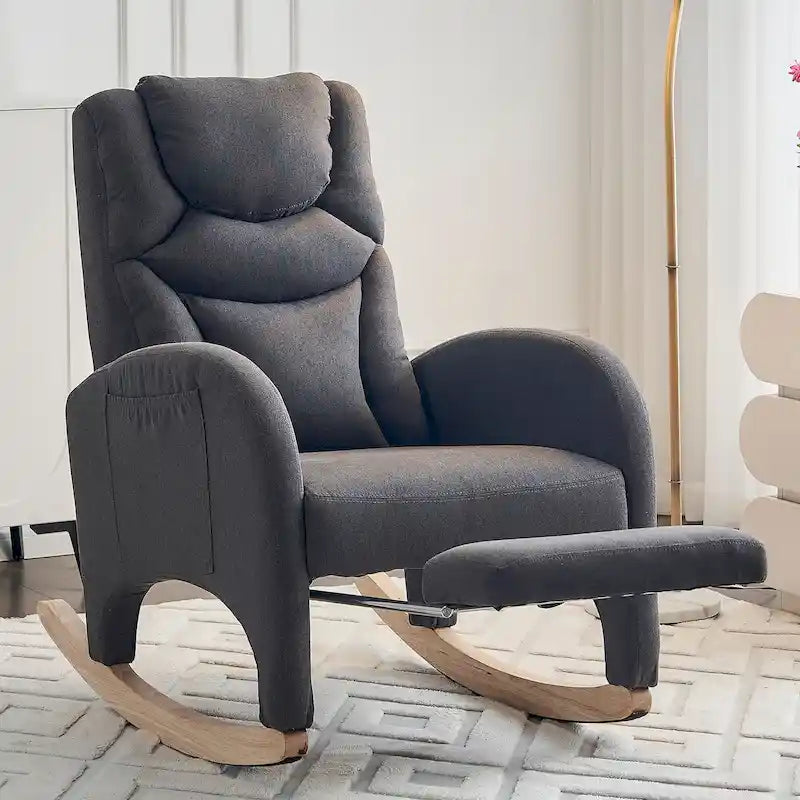 Fabric Nursery Rocking Chair With Adjustable Footrest