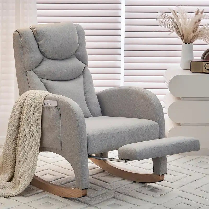 Fabric Nursery Rocking Chair With Adjustable Footrest