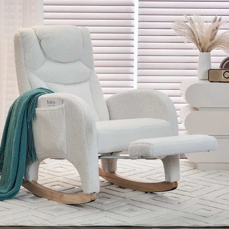 Fabric Nursery Rocking Chair With Adjustable Footrest